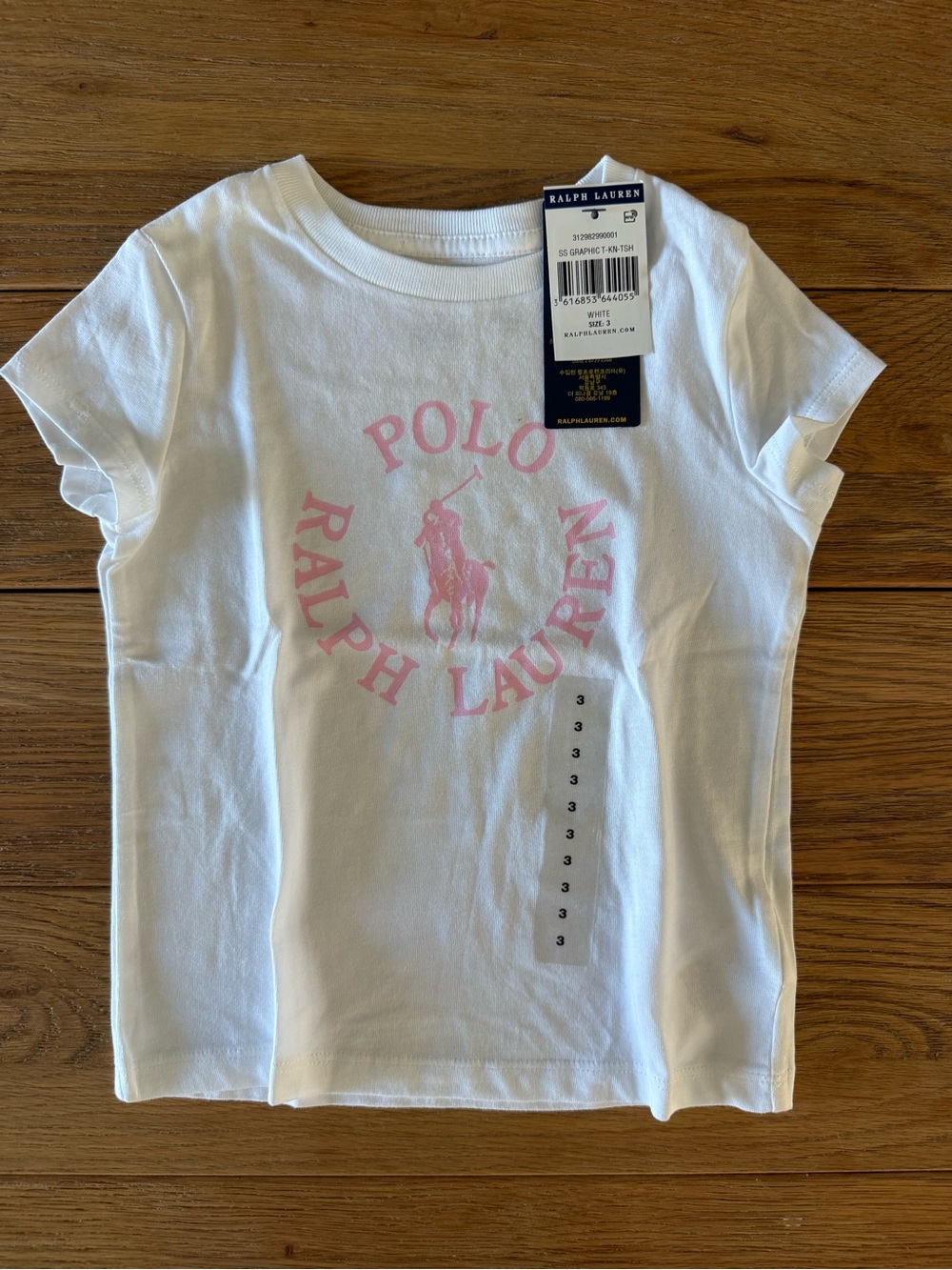 Ralph Lauren White Short Sleeve Tee with Pink Polo Logo